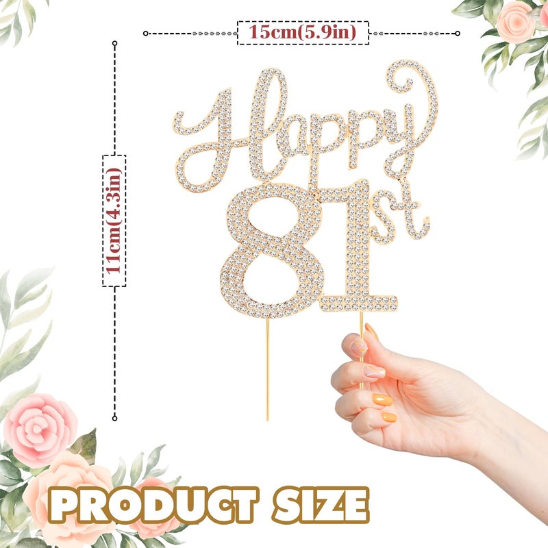 LASKYER Happy 81st Birthday Decorations,81st Birthday Gold Rhinestone Cake Topper - Cheers to 81 Years Old Bday Party Metal Sparkly Cake Centerpieces Sign. - Image 2